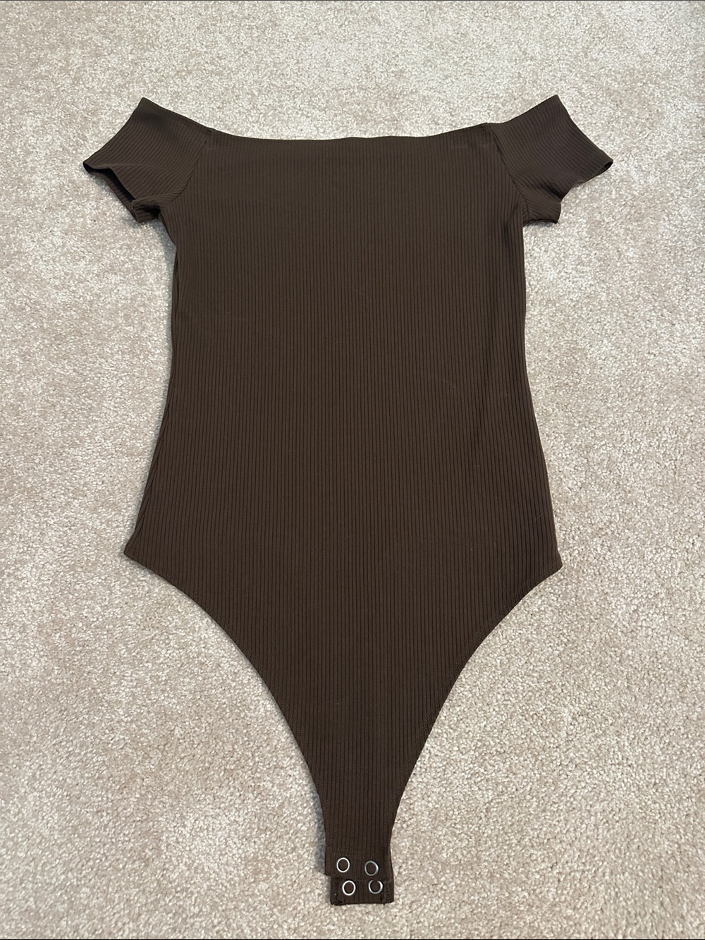 American Eagle Outfitters Off-the-Shoulder Ribbed Brown Bodysuit